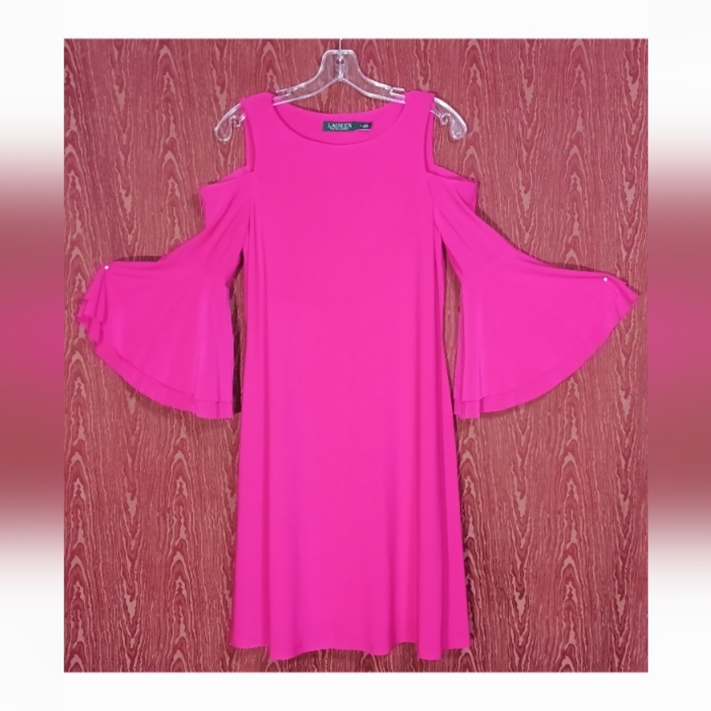 LAUREN RALPH LAUREN Dark Pink Cold-Shoulder Flare Sleeve Women's Size 2 - Picture 1 of 12